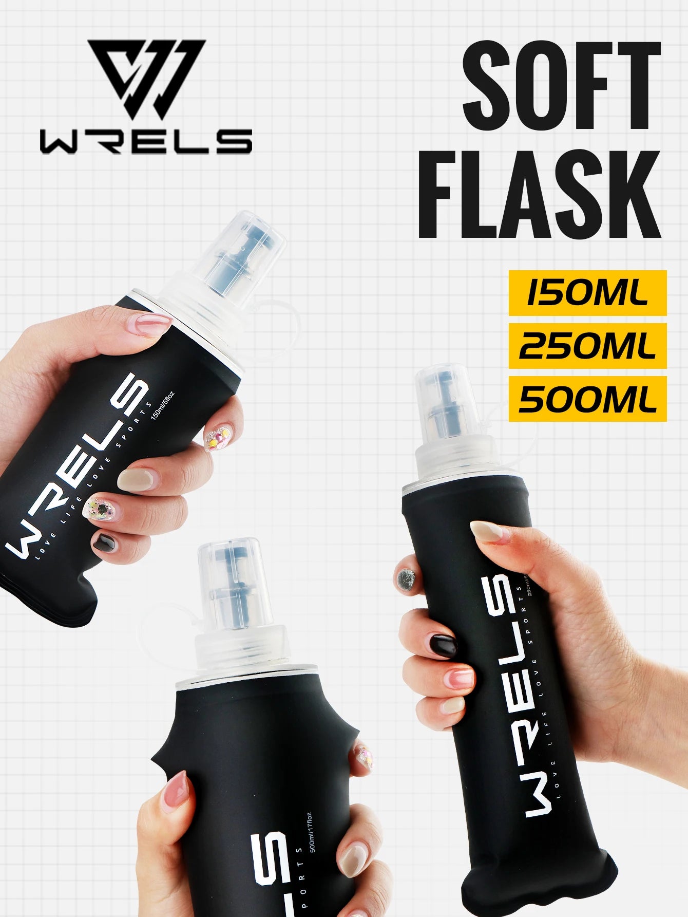 WRELS Water Bottle TPU Folding Soft Flask Outdoor Sport Water Bag Collapsible Water Bottle 500ml For Running Camping BPA Free