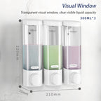 Wall Mounted Shampoo and Conditioner Dispenser, Body Wash, Shower Soap, Lotion, Gel Container, 3 × 300 ml