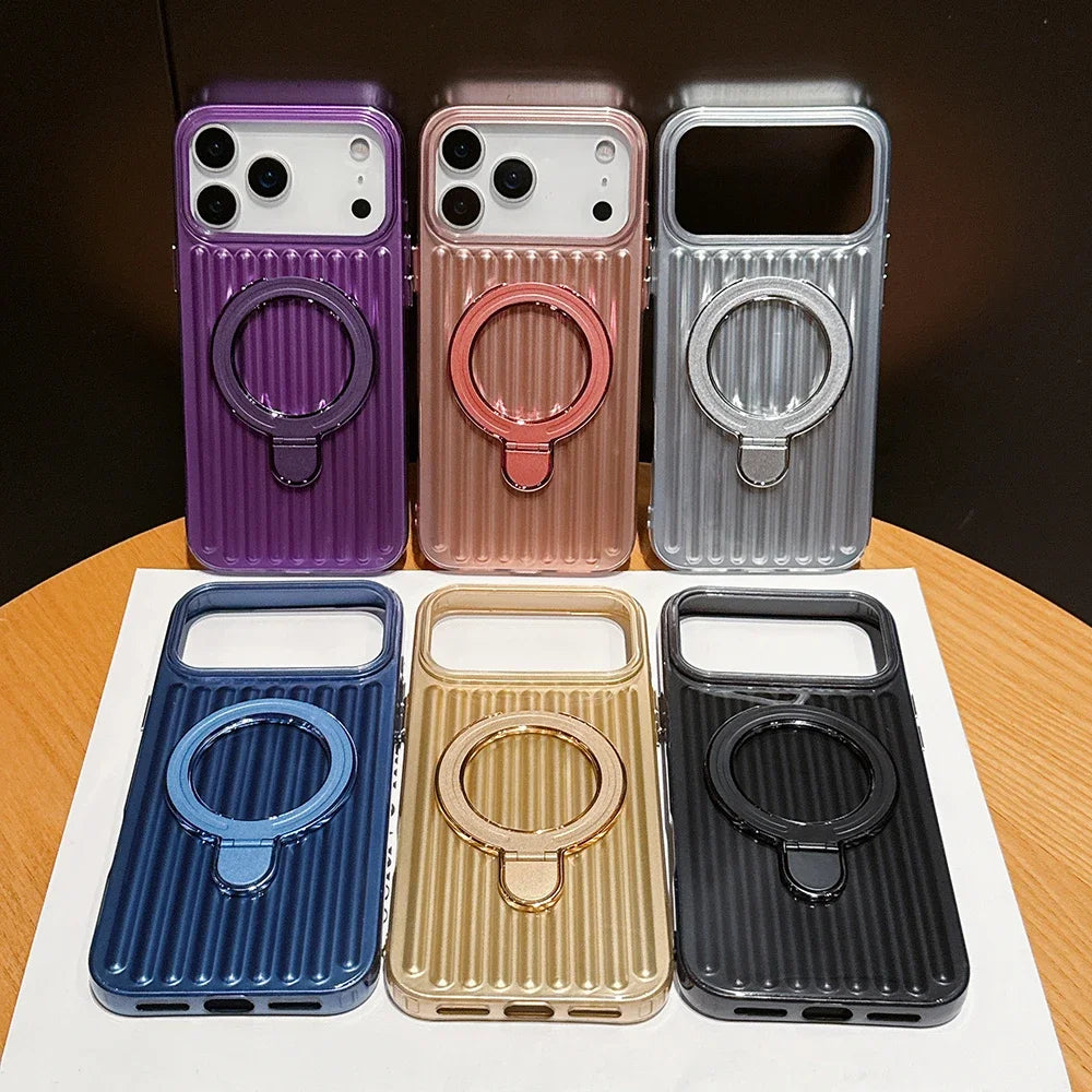 iPhone 17 Series Mag Safe Case – Corrugated Stripe Design | Slim Protective Wireless Charging Cover