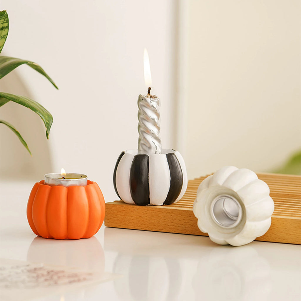 Resin Pumpkin Candle Holder Halloween Candlestick Table Centerpieces for Home Party Holiday Decor