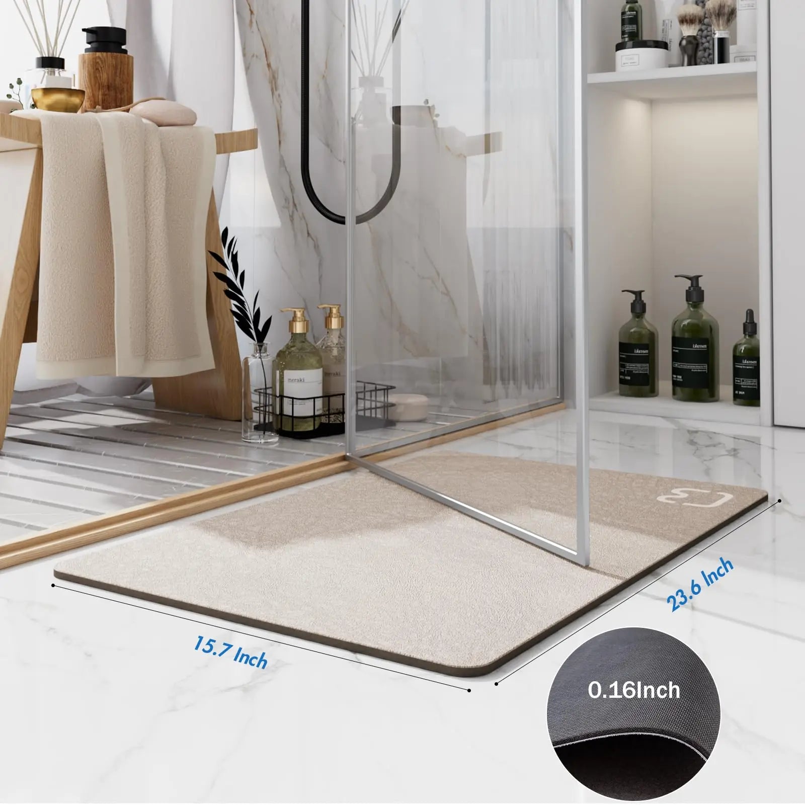 Diatomite Stone Bath Mat Diatomaceous Earth Bath Mat Rug Super Absorbent Non Slip 3.5MM Thickness Bathroom Mat Floor Bathtub Rug