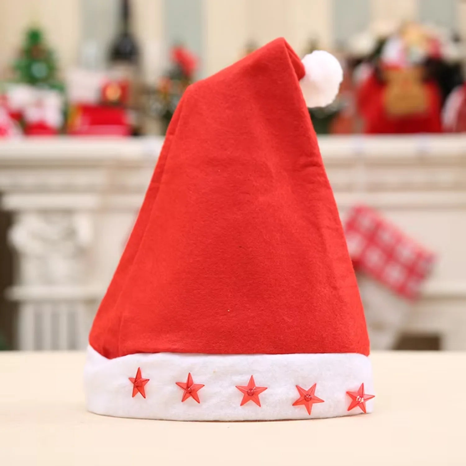 Classic Christmas Red Hat with 5 LED Lights – Unisex Xmas Party Hat, Holiday Festival Ornament