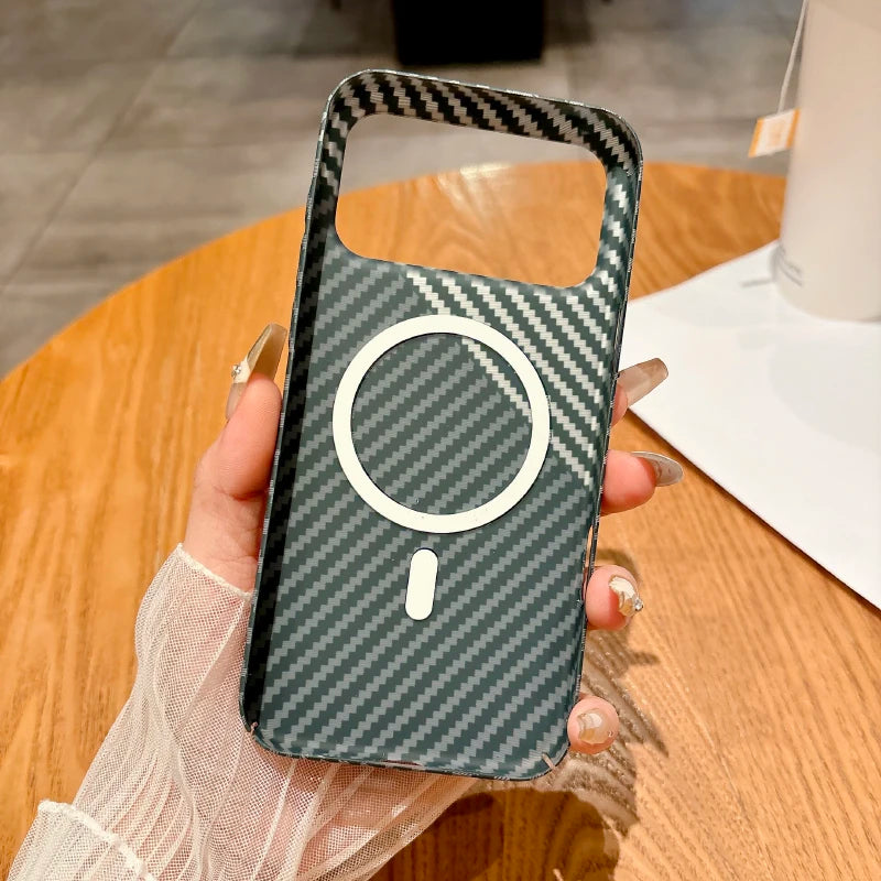 MagSafe Carbon Fiber Phone Case for iPhone 17 Pro Max | Luxury Solid Color Wireless Charging Air Bumper Cover