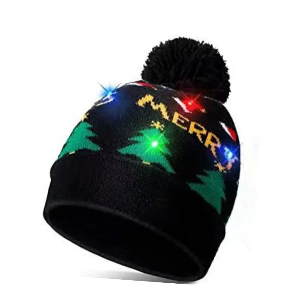 LED Christmas Knitted Beanie Hat – Light Up Xmas Sweater Cap, Unisex Winter Beanie with Colorful LEDs
