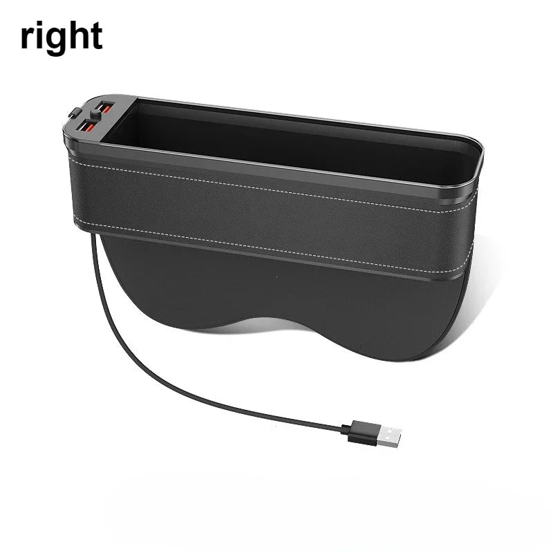Car Crevice Storage Organizer Box Car 2 USB Charging Colour Light Seat Gap Storage Box LED Auto Interior Stowing Tidying