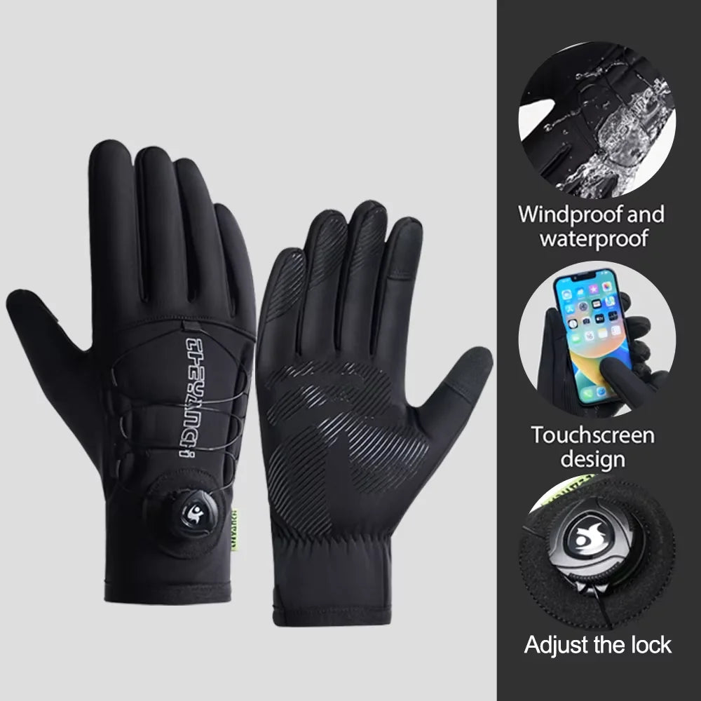 NEWBOLER Winter Cycling Gloves Warm Fleece Windproof Full Finger Gloves Touch Screen Anti-slip Adjustable Buckle Men Bike Gloves