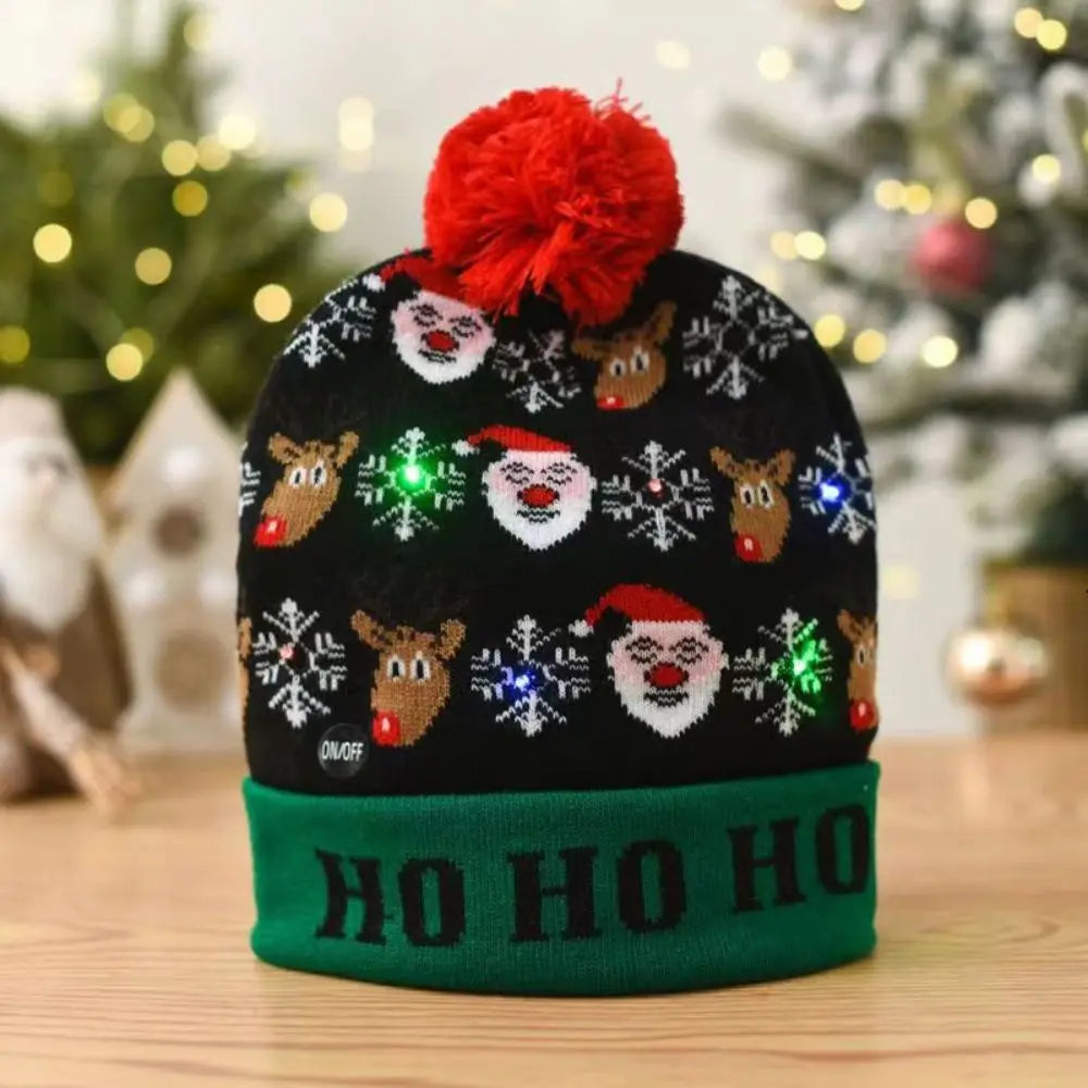 LED Christmas Knitted Beanie Hat – Light Up Xmas Sweater Cap, Unisex Winter Beanie with Colorful LEDs