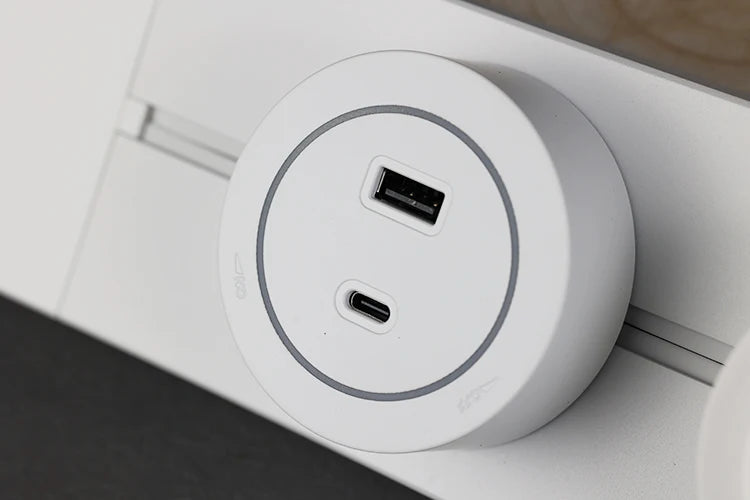 Track Socket Kitchen Wall Outlet with USB | FR/EU/US/UK Universal Standard Round Removable Adapter Plug – White