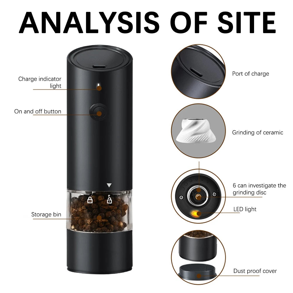 Electric Pepper Grinder With Light ,Adjustables Coarseness Pepper Grinding Bottle,Rechargeable Spice Grinder,Kitchen Accessories