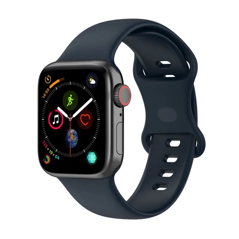 Silicone Strap for Apple Watch Series 9 8 7 6 5 4 3 SE (38mm 40mm 41mm 42mm 44mm 45mm 49mm) – Soft Rubber Sport Band for Men, Women & Kids – Compatible with W26 W37 W46 W56 FK88 IWO7 Pro Max Plus Smartwatch