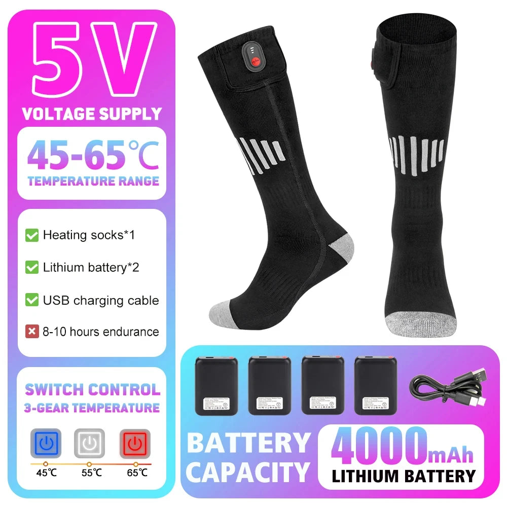 Winter Heated Socks 5000mAh Thermal Socks Women Men Heating Foot Warmer Electric Heating Socks Hiking Ski Warm Outdoor Sports