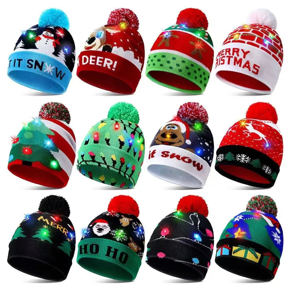 LED Christmas Knitted Beanie Hat – Light Up Xmas Sweater Cap, Unisex Winter Beanie with Colorful LEDs