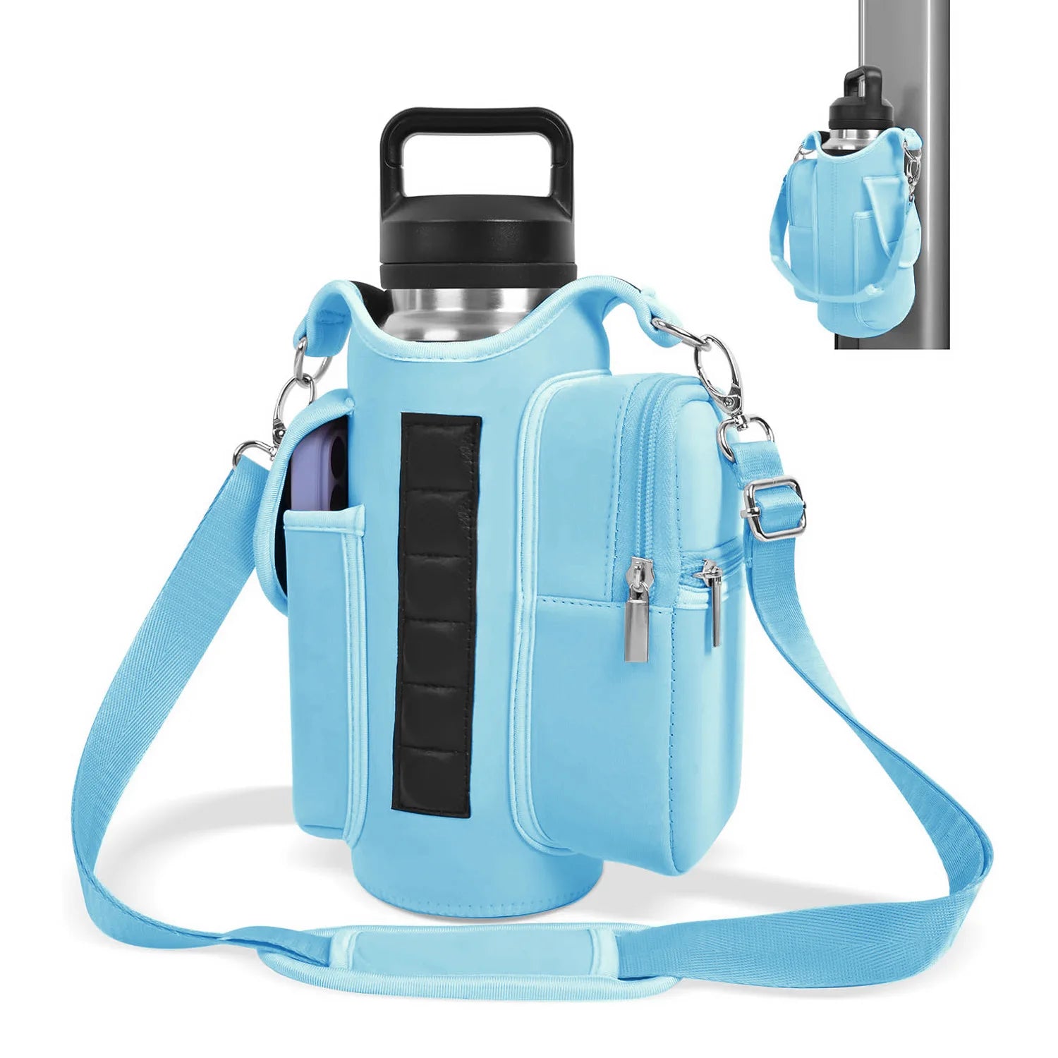 Magnetic Gym Bag Water Bottle Carrier with Adjustable Shoulder Strap | 40oz Bottle Pouch Sling Holder