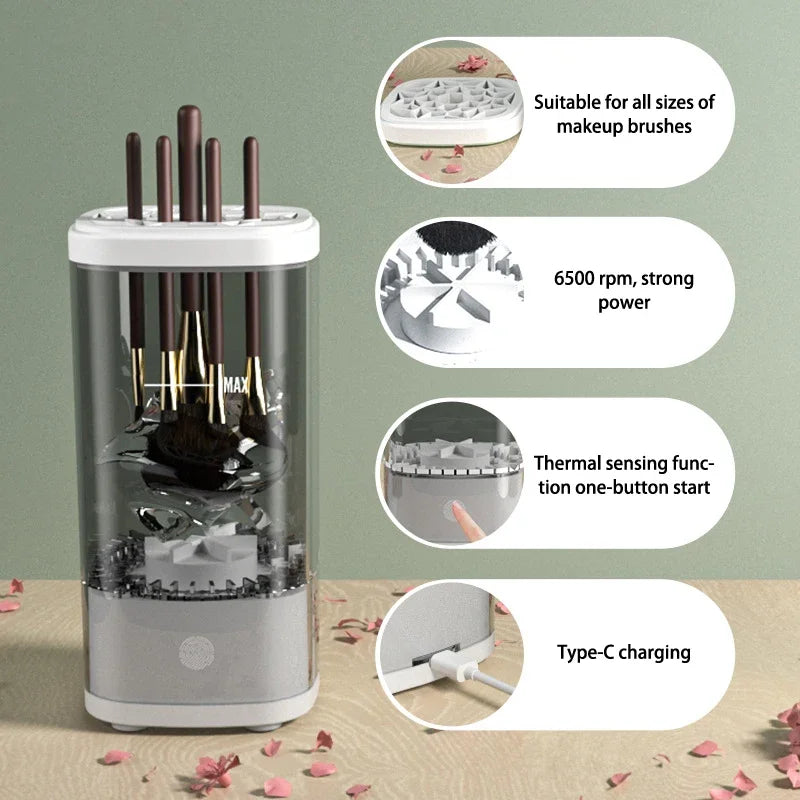 Rechargeable Electric Makeup Brush Cleaner – Automatic Cleaning, Quick Drying & UV Disinfection Tool