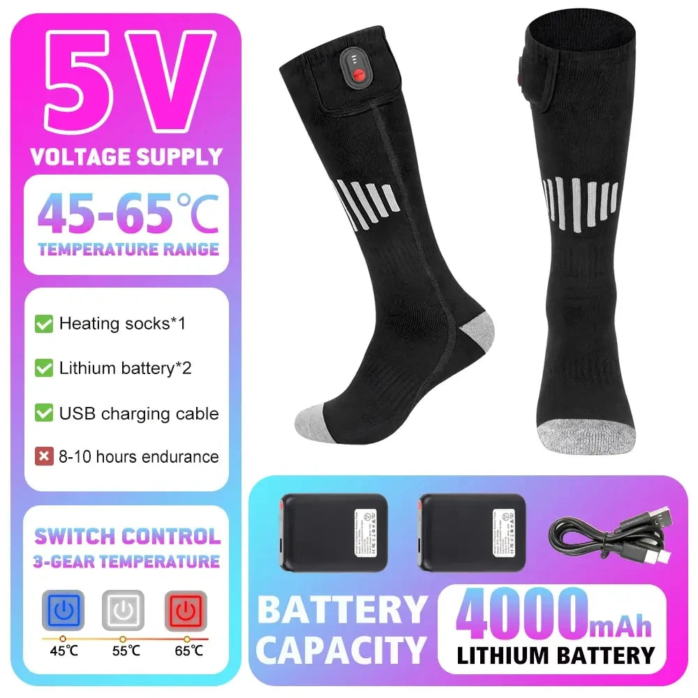 Winter Heated Socks 5000mAh Thermal Socks Women Men Heating Foot Warmer Electric Heating Socks Hiking Ski Warm Outdoor Sports