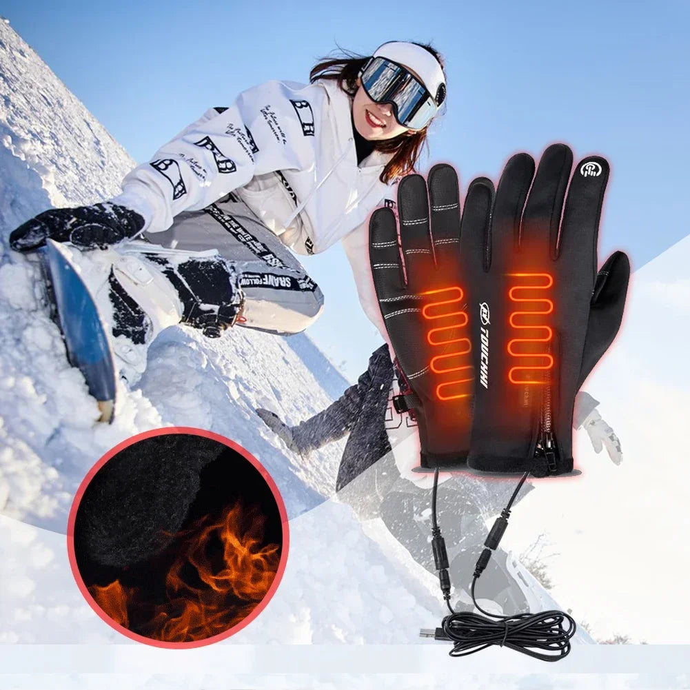 USB Touch Screen Gloves Heated Motorcycle Gloves  Cycling Running Ski  Winter Gloves Hiking Walking Anti-Slip Glove