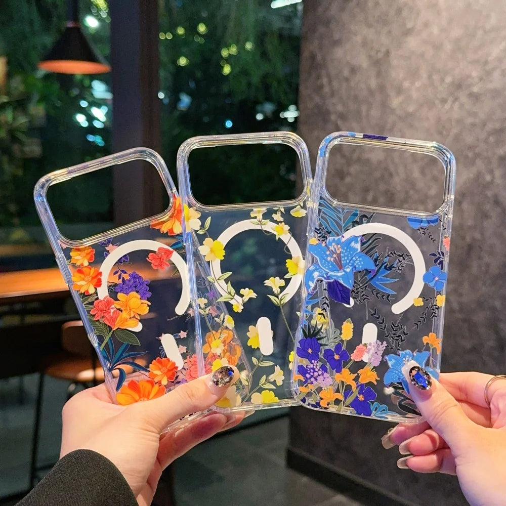 Watercolor Transparent Flower Case for iPhone 17 Series | Magnetic Colorful Daisy Design Protective Cover