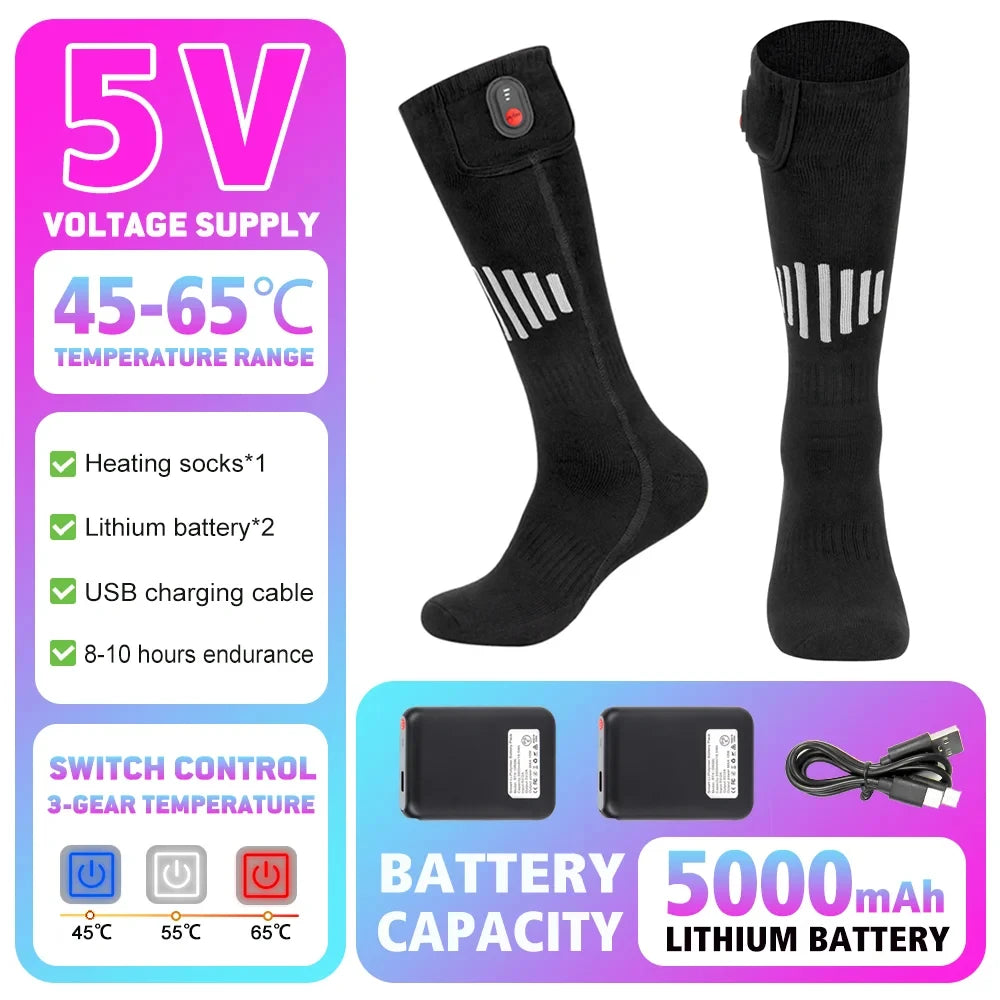 Winter Heated Socks 5000mAh Thermal Socks Women Men Heating Foot Warmer Electric Heating Socks Hiking Ski Warm Outdoor Sports