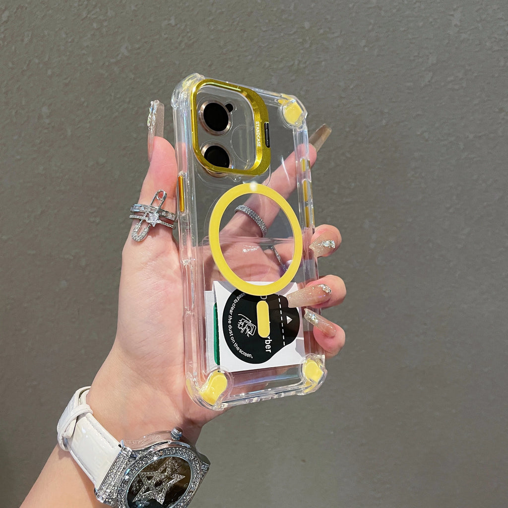 Transparent Magnetic Case with Metal Lens Holder for iPhone 17 Series | Shockproof Airbag MagSafe Cover