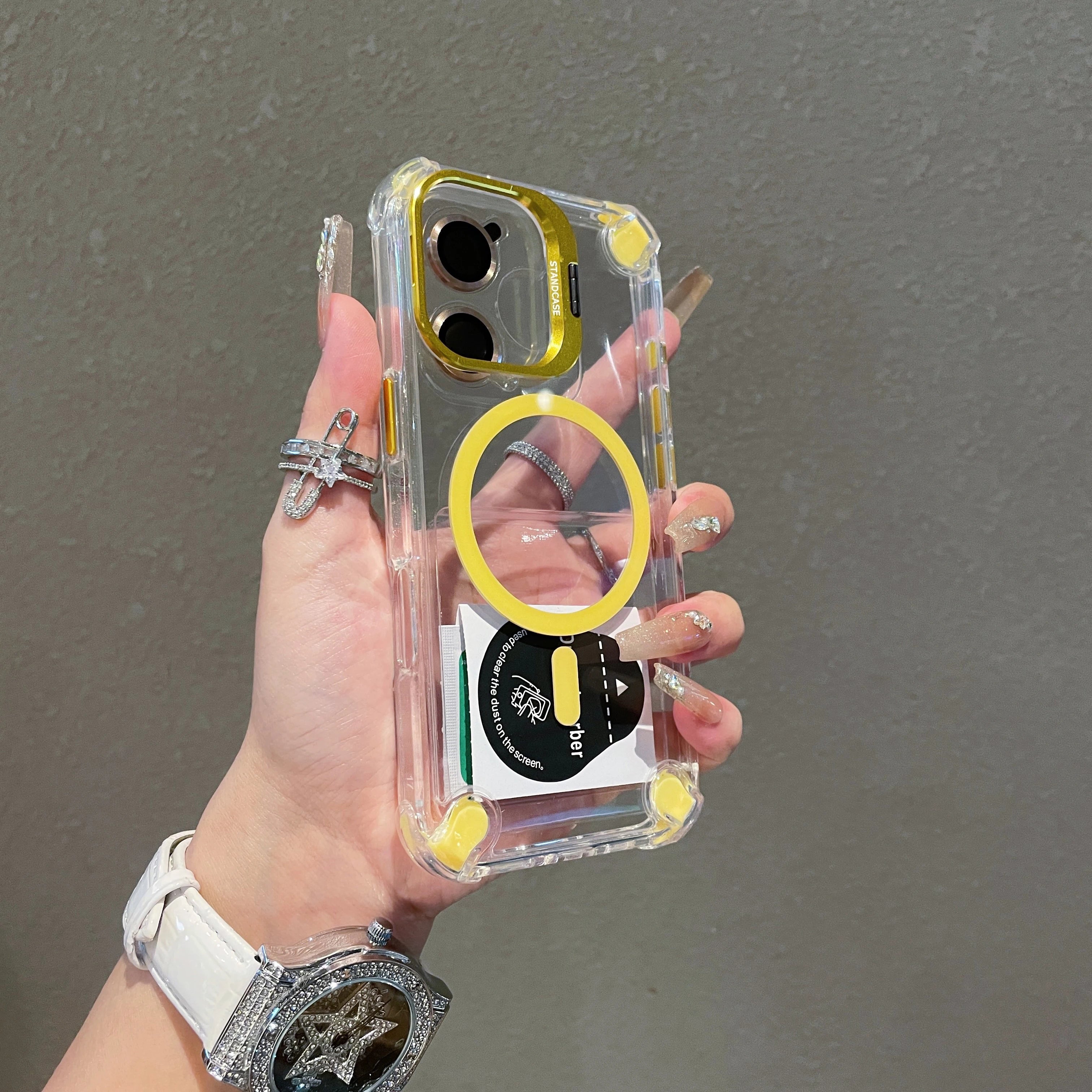 Transparent Magnetic Case with Metal Lens Holder for iPhone 17 Series | Shockproof Airbag MagSafe Cover
