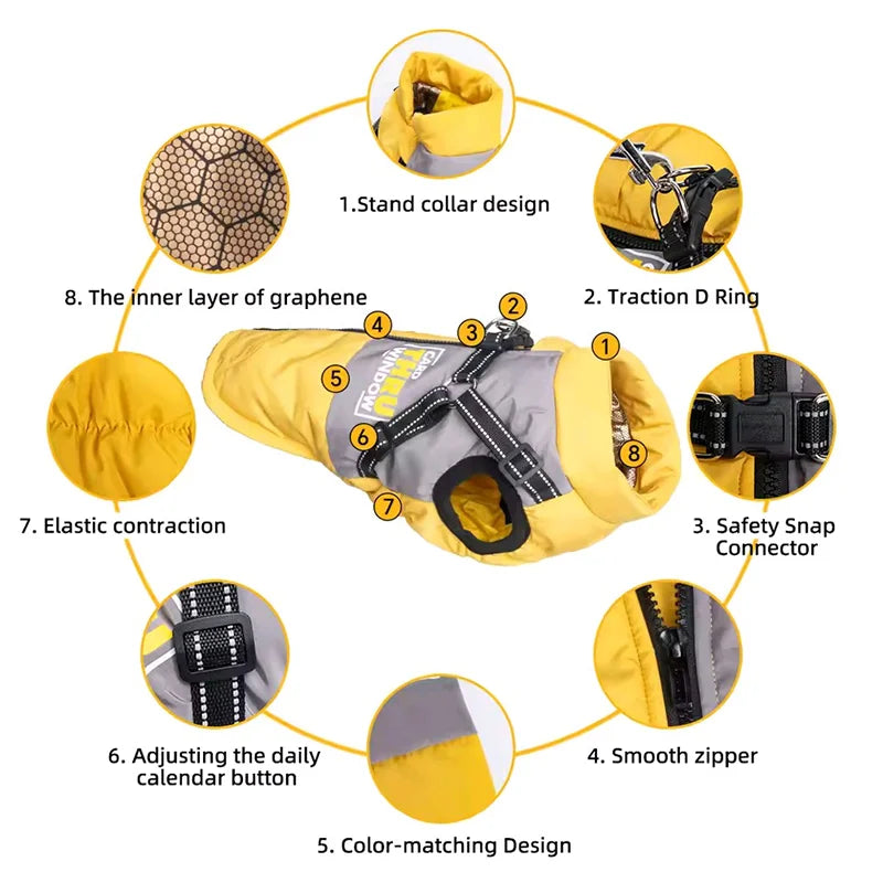 Dog Coat for Small Dogs Waterproof Dog Winter Jacket with Harness Puppy Cold Weather Coats Reflective Pet Vest with ZipperFleece