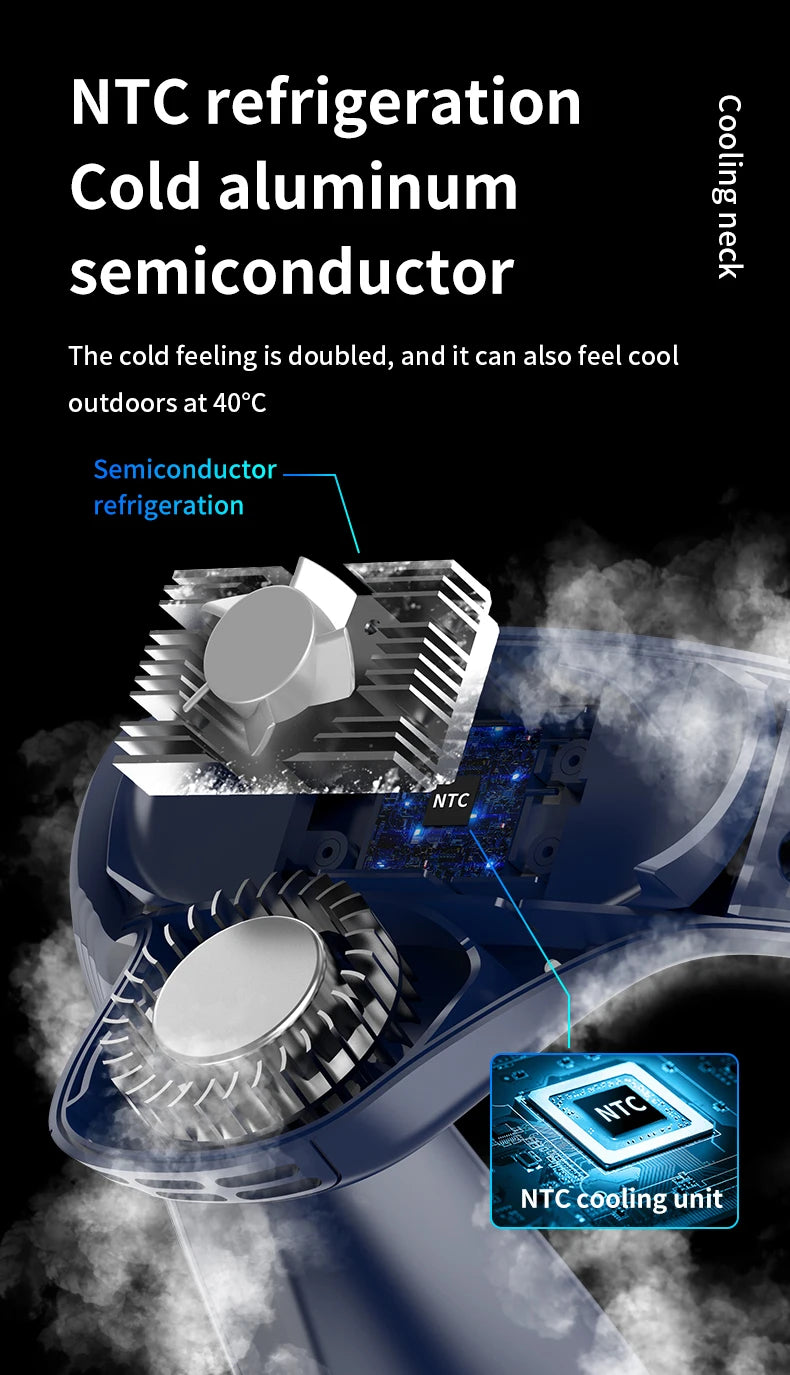 New Portable Neck Fan 5200mAh Neck Air Conditioner Rechargeable Semiconductor Cooling  Fan Outdoor Personal Fan Wearable Cooler