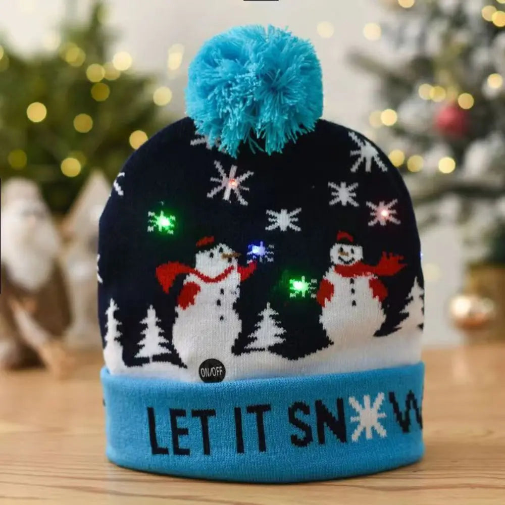 LED Christmas Knitted Beanie Hat – Light Up Xmas Sweater Cap, Unisex Winter Beanie with Colorful LEDs