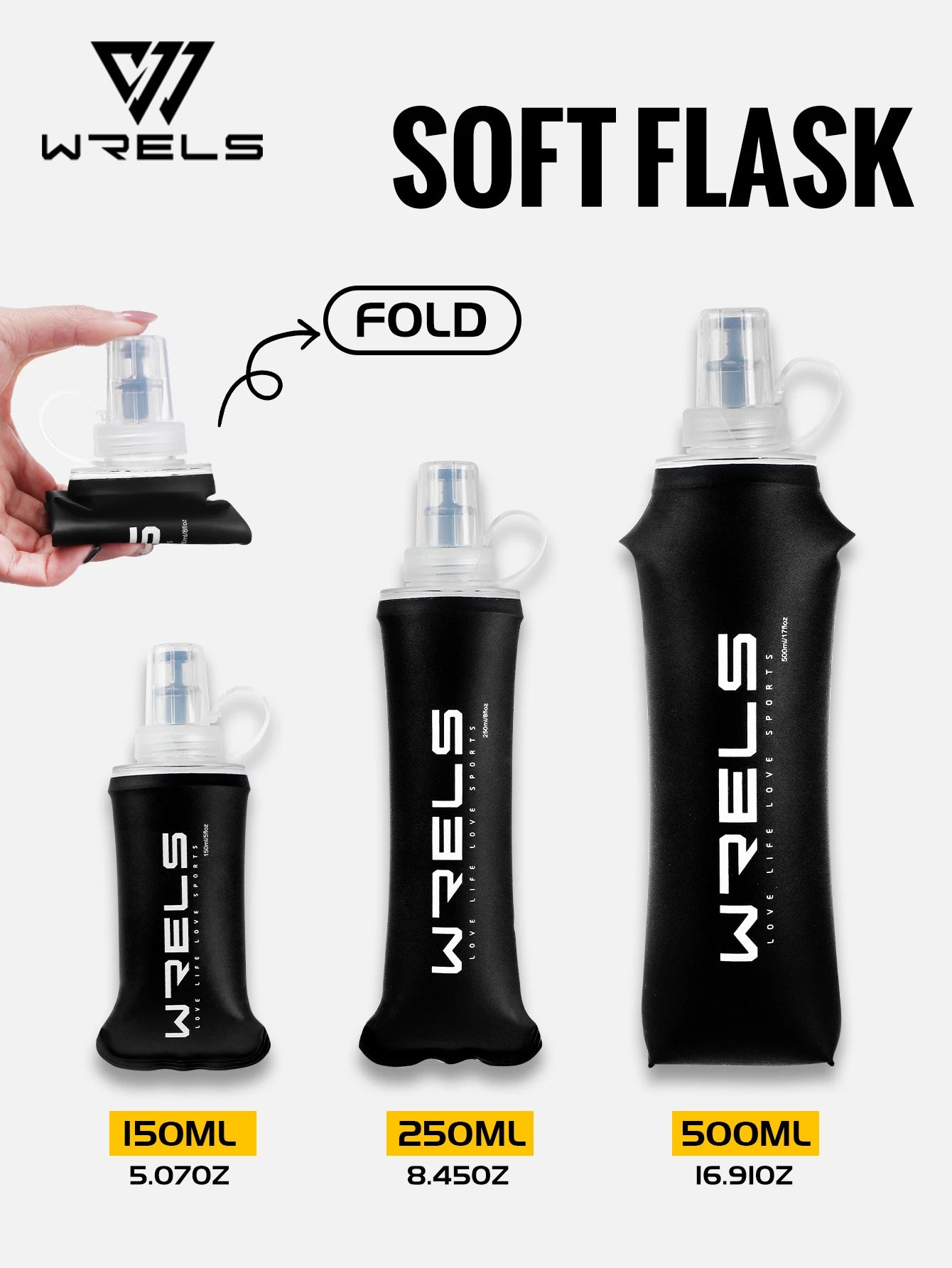 WRELS Water Bottle TPU Folding Soft Flask Outdoor Sport Water Bag Collapsible Water Bottle 500ml For Running Camping BPA Free