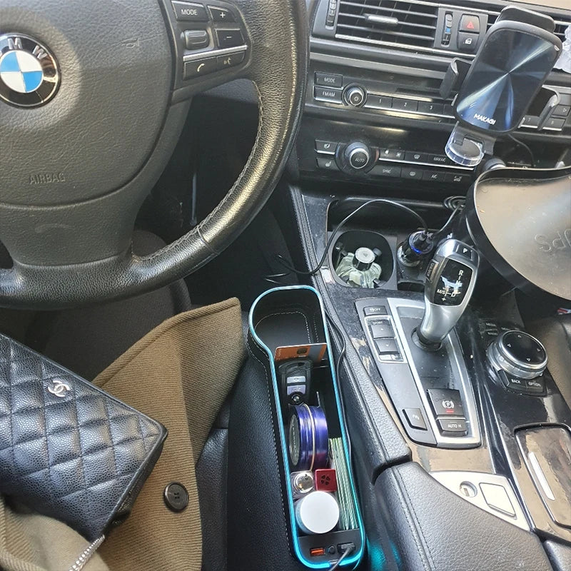 LED Car Seat Crevice Storage Box Car Organizer Seat Gap Filler Cup Holder With 2 USB Charger Stowing Tidying Car Accessories