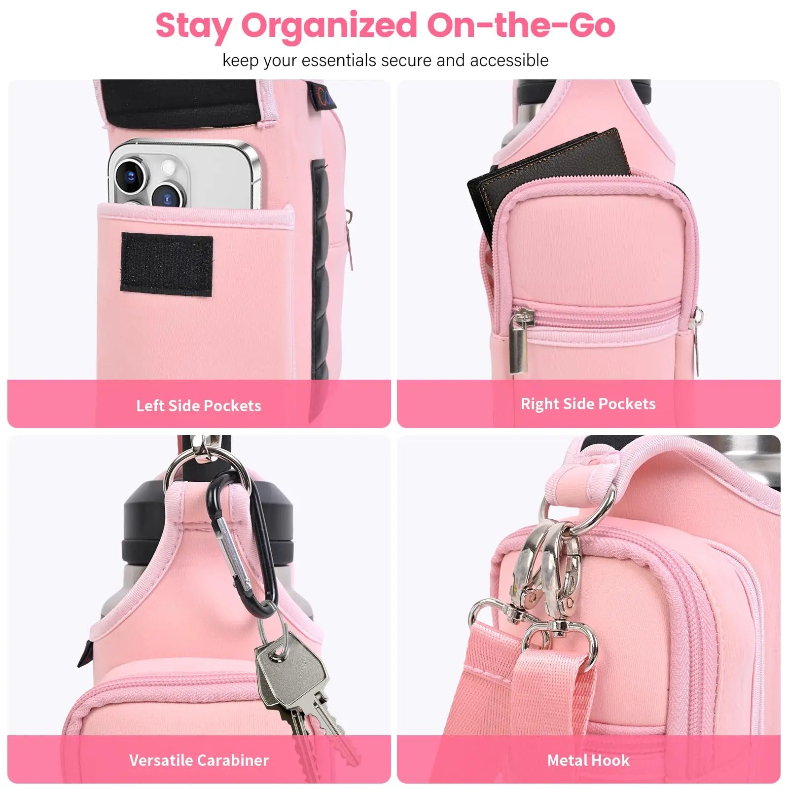 Magnetic Gym Bag Water Bottle Carrier with Adjustable Shoulder Strap | 40oz Bottle Pouch Sling Holder