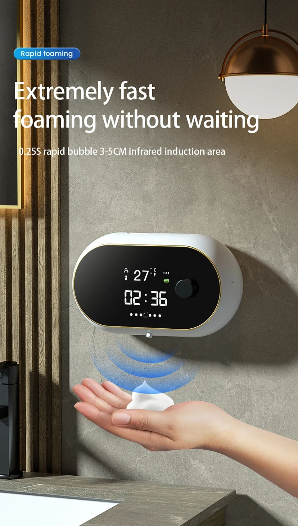 450ML Touchless Wall-Mounted Intelligent Induction Automatic Senor Soap Dispenser Electric Rechargeable Sanitizer Wash Machine