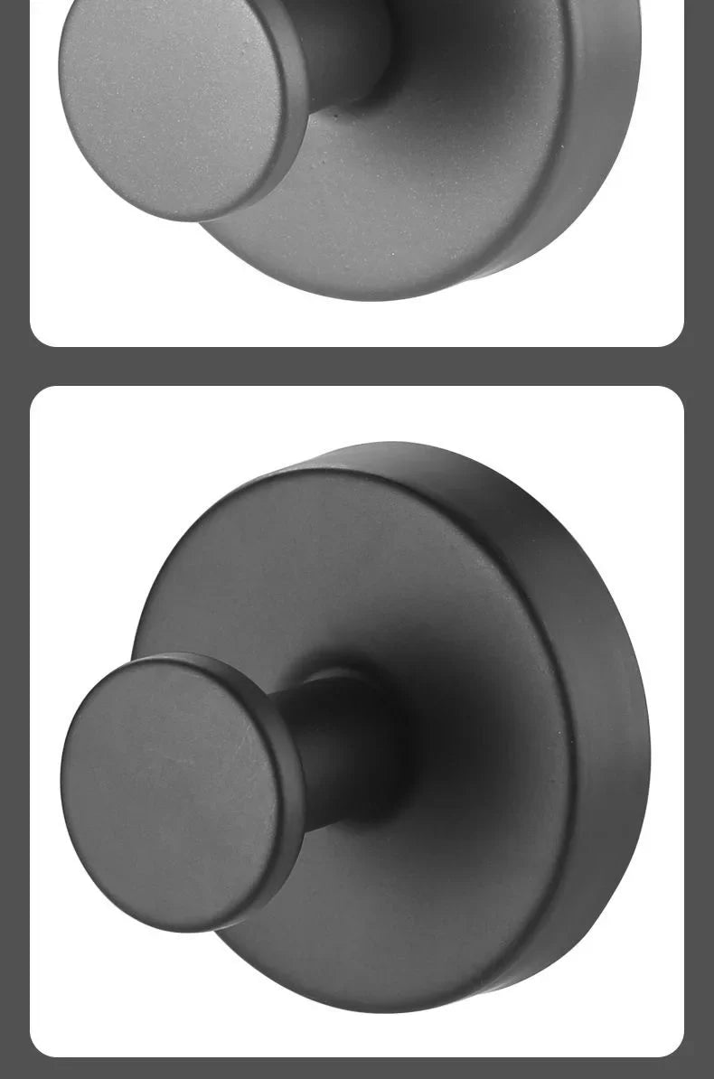 Black Stainless Steel Wall Mounted Hook Hotel Bathroom Coat Hook Home Use Sticky Hook Origin China Mainland AE Stock