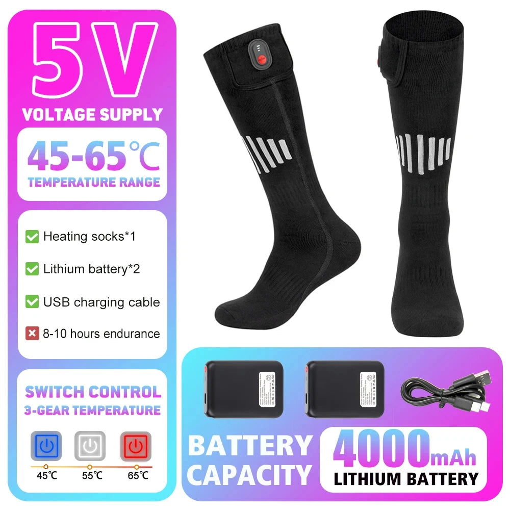 Winter Heated Socks 5000mAh Thermal Socks Women Men Heating Foot Warmer Electric Heating Socks Hiking Ski Warm Outdoor Sports