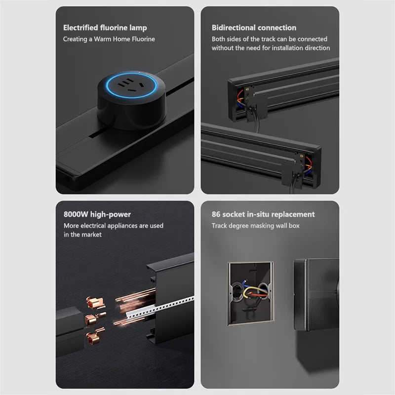Wall Power Rail Socket – Kitchen Aluminum Expansion Socket 40cm / 50cm | Built-in Countertop Power Strip with Multiple Slots