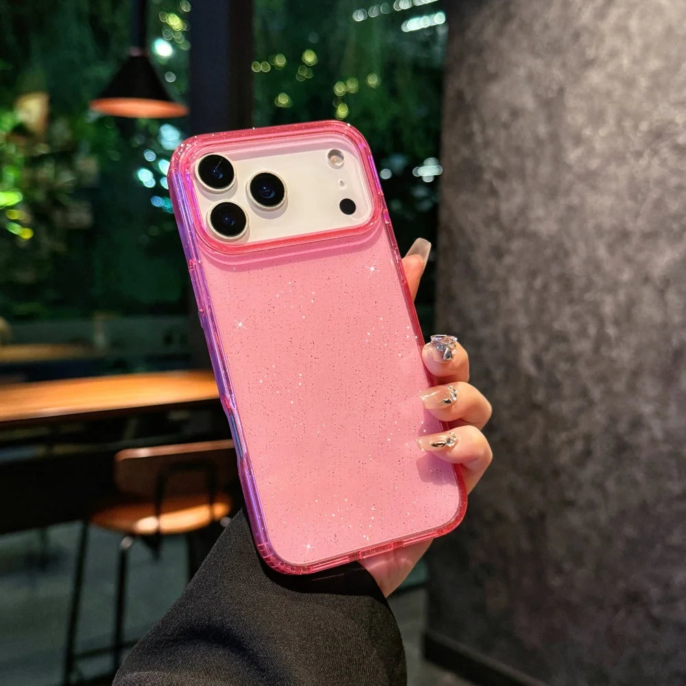 Transparent Glitter Protective Case for iPhone 17 | Sparkly Shockproof Cover in Black & Purple