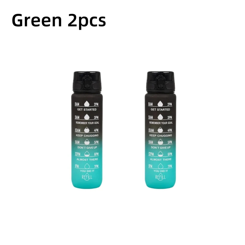1000ml Gradient Sports Water Bottle with Time Scale – Portable Large Capacity BPA-Free Fitness Bottle with Strap