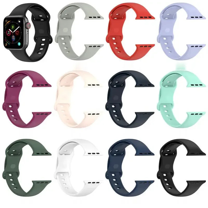 Silicone Strap for Apple Watch Series 9 8 7 6 5 4 3 SE (38mm 40mm 41mm 42mm 44mm 45mm 49mm) – Soft Rubber Sport Band for Men, Women & Kids – Compatible with W26 W37 W46 W56 FK88 IWO7 Pro Max Plus Smartwatch