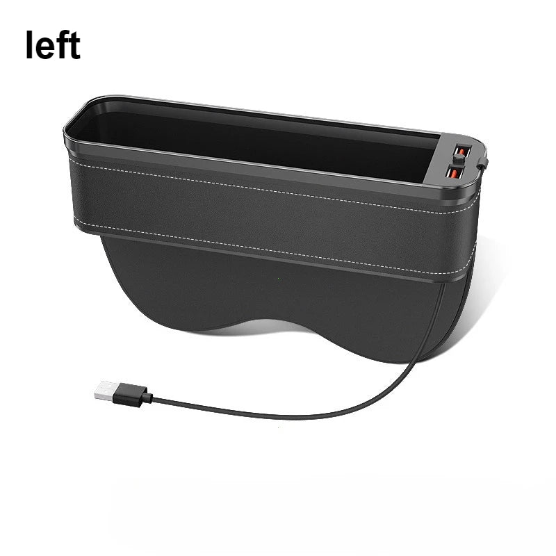 Car Crevice Storage Organizer Box Car 2 USB Charging Colour Light Seat Gap Storage Box LED Auto Interior Stowing Tidying
