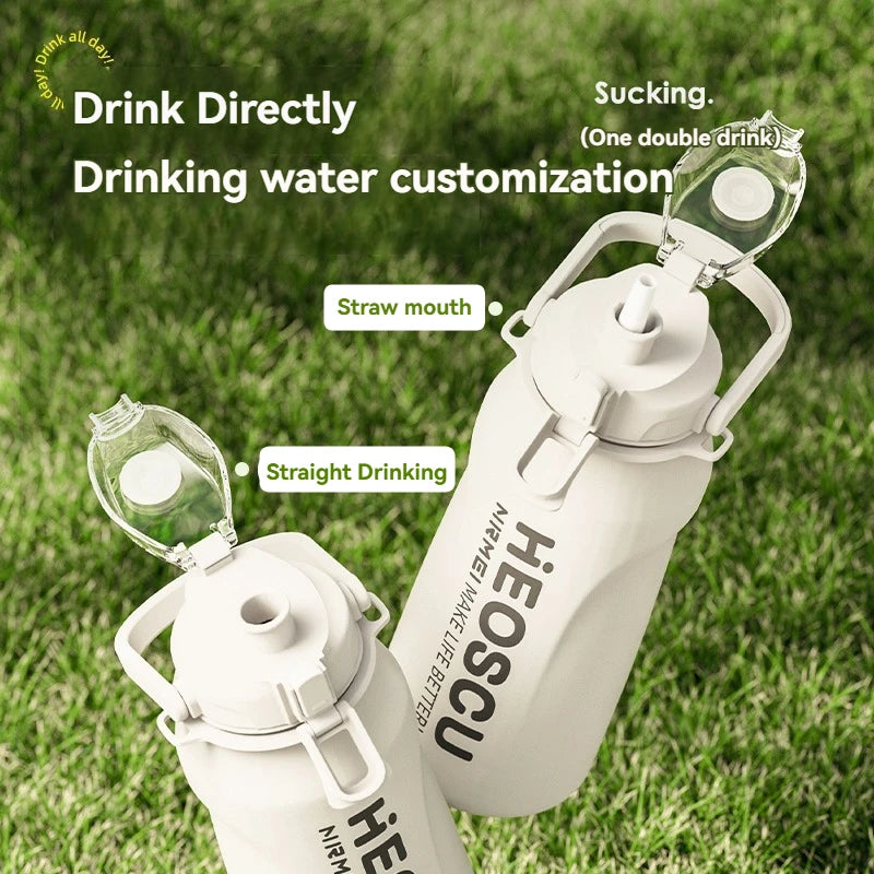 2L Stainless Steel Thermal Water Bottle – Large Vacuum Flask with Straw for Hot & Cold Drinks, Travel & Outdoor Sports