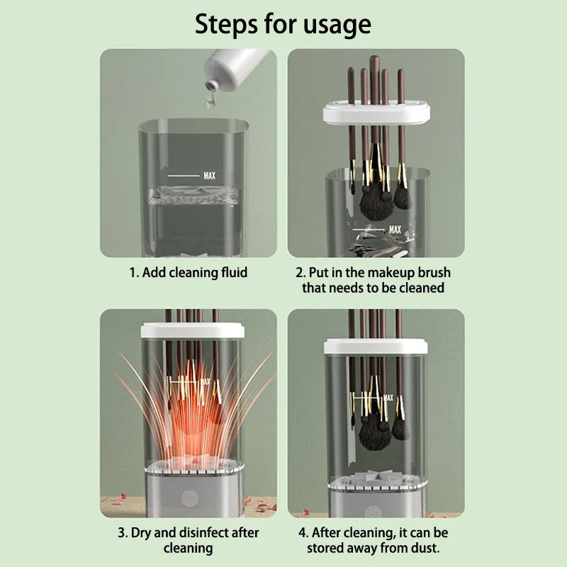 Rechargeable Electric Makeup Brush Cleaner – Automatic Cleaning, Quick Drying & UV Disinfection Tool