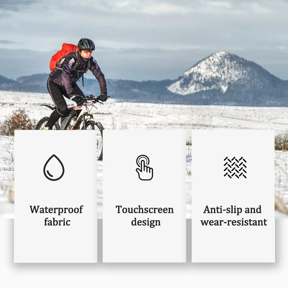 NEWBOLER Winter Cycling Gloves Warm Fleece Windproof Full Finger Gloves Touch Screen Anti-slip Adjustable Buckle Men Bike Gloves