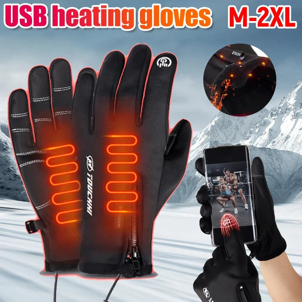 USB Touch Screen Gloves Heated Motorcycle Gloves  Cycling Running Ski  Winter Gloves Hiking Walking Anti-Slip Glove