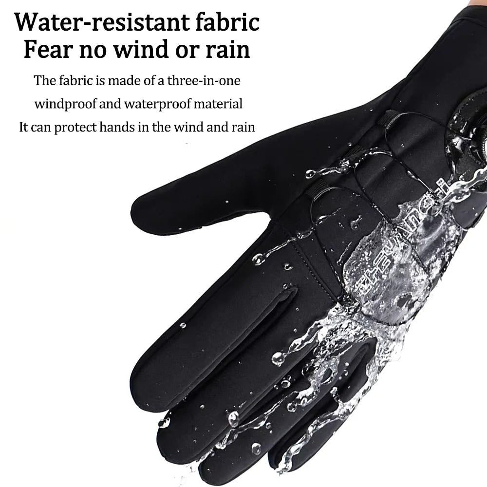 NEWBOLER Winter Cycling Gloves Warm Fleece Windproof Full Finger Gloves Touch Screen Anti-slip Adjustable Buckle Men Bike Gloves