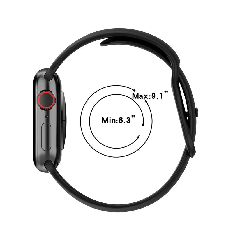 Silicone Strap for Apple Watch Series 9 8 7 6 5 4 3 SE (38mm 40mm 41mm 42mm 44mm 45mm 49mm) – Soft Rubber Sport Band for Men, Women & Kids – Compatible with W26 W37 W46 W56 FK88 IWO7 Pro Max Plus Smartwatch