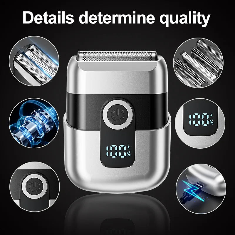 Mini Electric Razor with LED Display – Portable Rechargeable Rotary Shaver for Men, Type-C Charging, Travel Pocket Beard Trimmer (MAIZIUP)