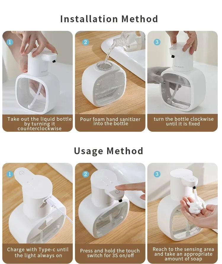 New Wall Mounted Automatic Soap Dispenser Foam Smart Hand Washing Machine 500ml Liquid Rechargeable Bathroom Induction Sensor.