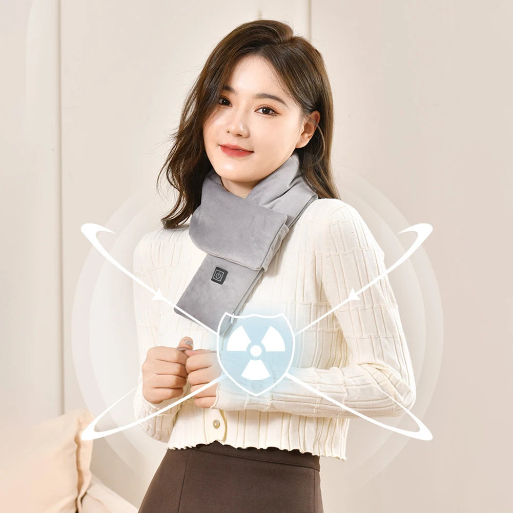 Electric Heated Scarf USB Charging Neck Heating Pad Cold-Proof Thermal Neck Wrap Warmer Washable for Climbing Hiking Cycling