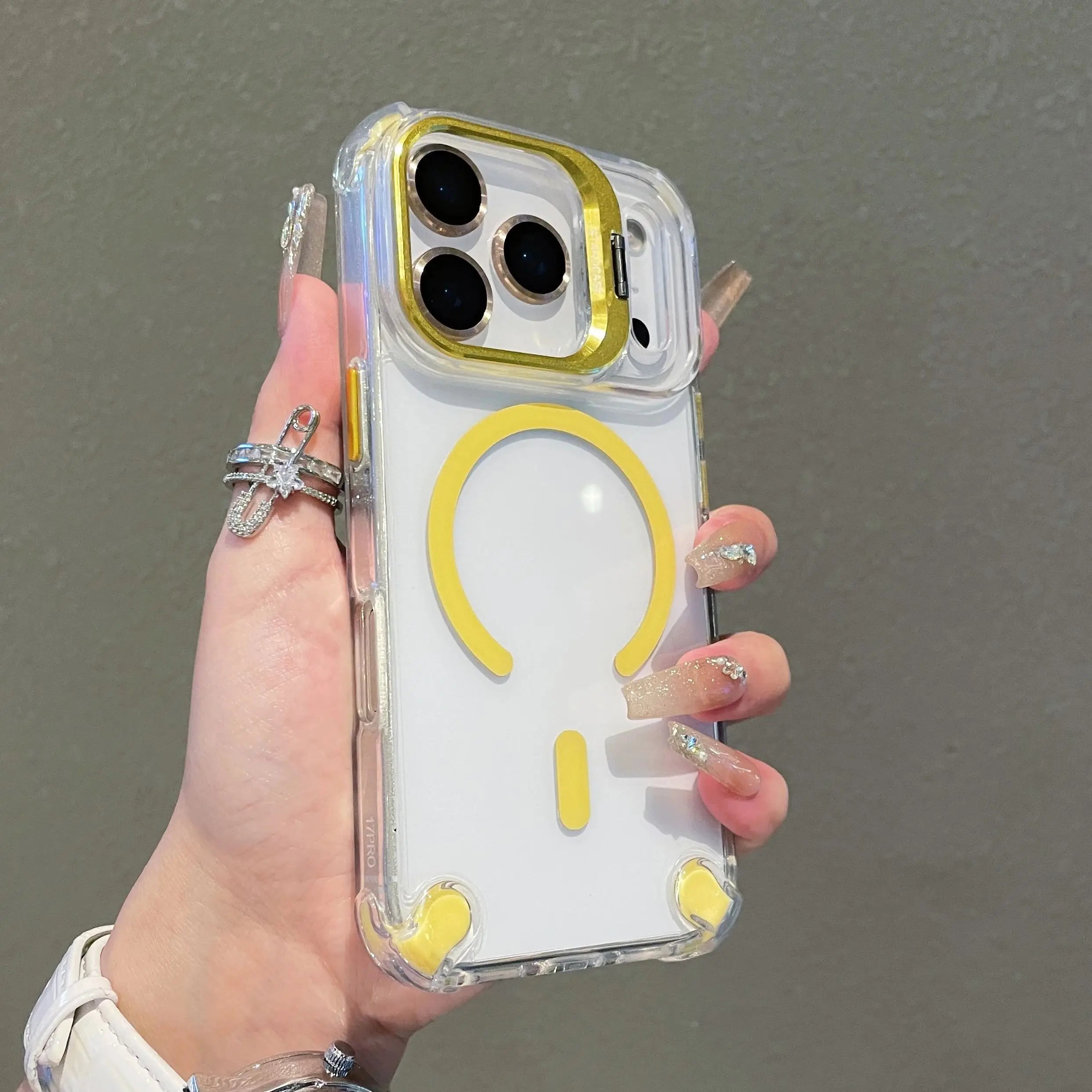Transparent Magnetic Case with Metal Lens Holder for iPhone 17 Series | Shockproof Airbag MagSafe Cover