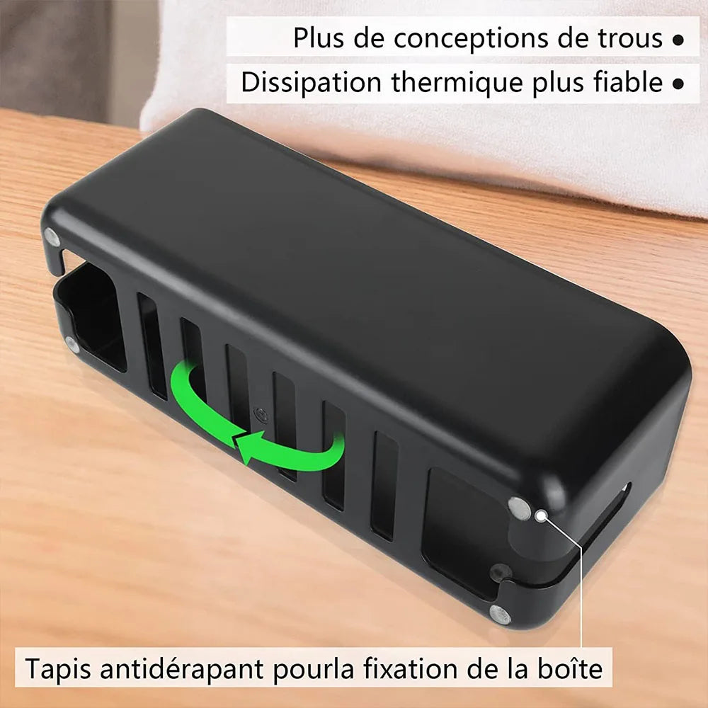 Large Wire Organizer Cable Management Box for Extension Cord Power Stripe Surge Protector with Wooden Lid for Cable Organisers