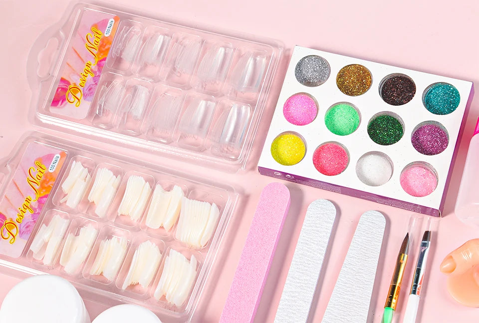 Limegirl Acrylic Powder & Liquid Monomer Nail Art Kit – Crystal Glitter Set